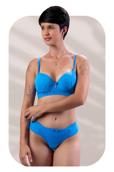 Conjunto lingerie em microfibra e renda